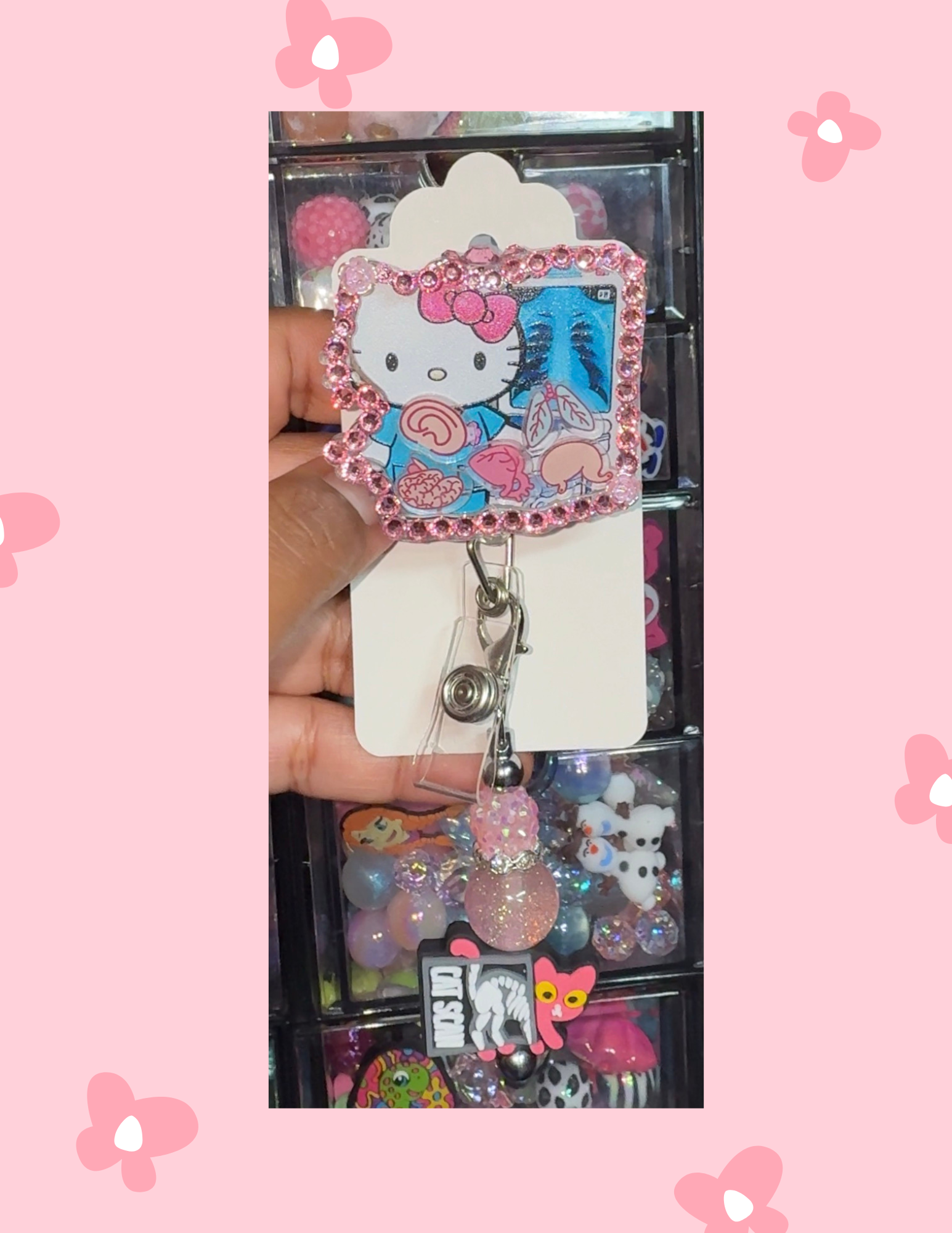 B- Badge reel: Cat Scan shaker