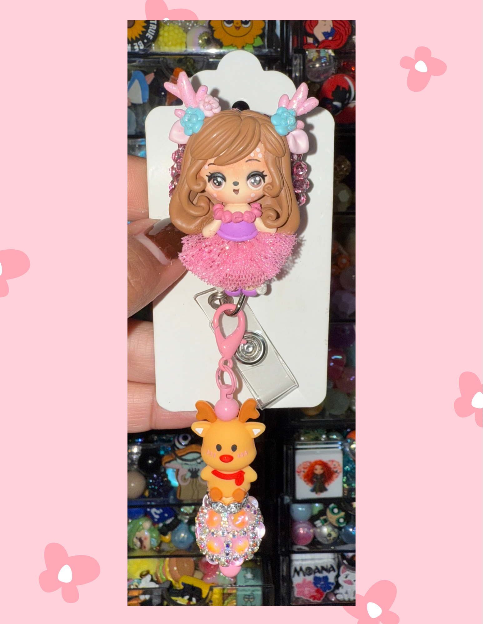 D- Badge Babe: Pink Reindeer